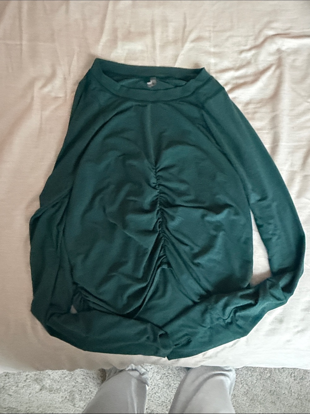 FP Movement by Free People Dark Green Ruched Long Sleeve Top